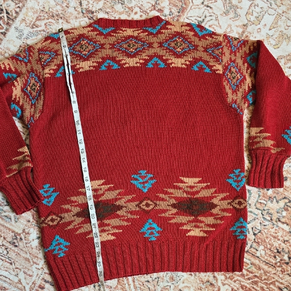 Rare VTG Polo Country Ralph Lauren Red Hand Knit Southwestern Crewneck Sweater - Picture 6 of 7
